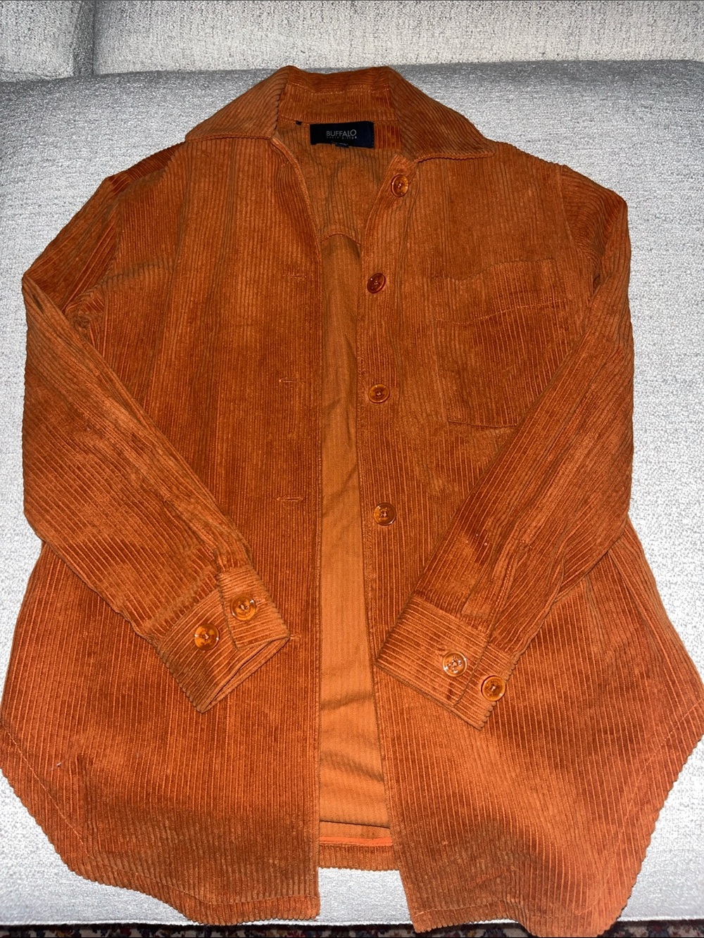 Buffalo David Bitton Rust Orange Corduroy Button-Up Shirt Jacket